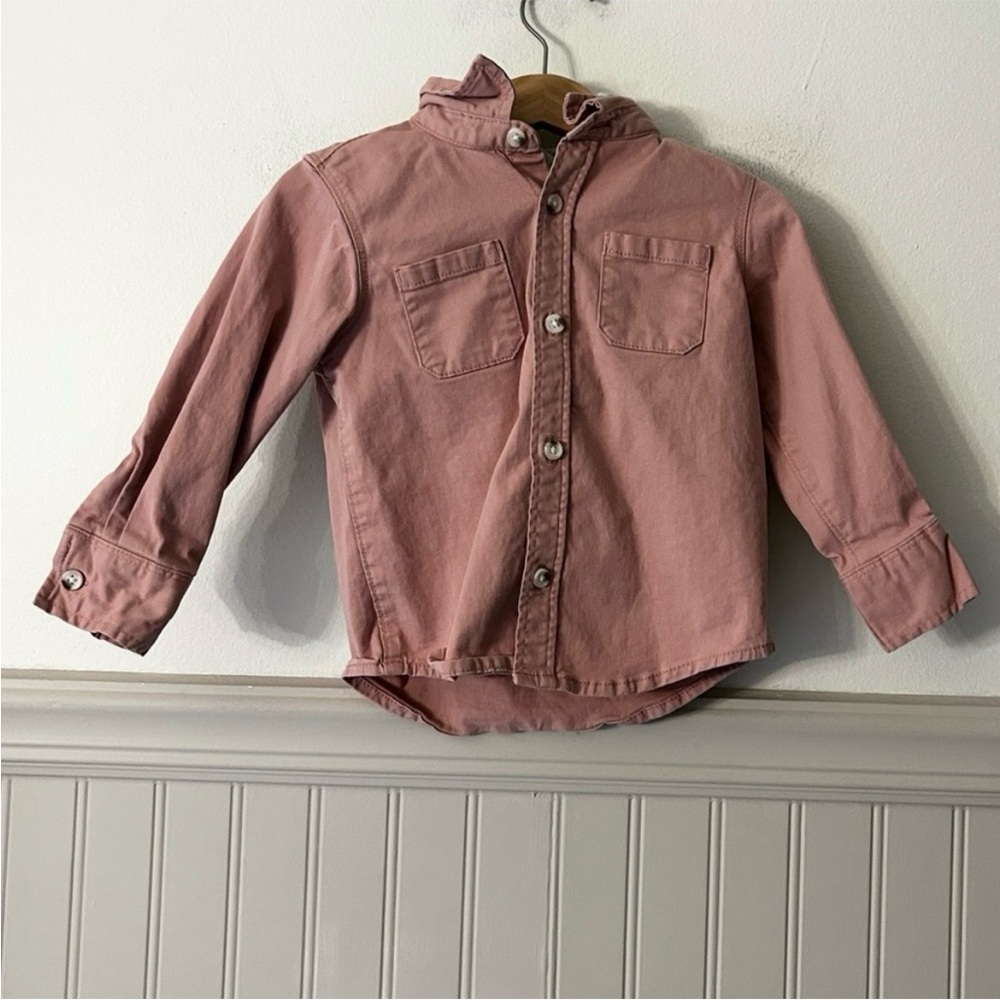 Old Navy Toddler Boys 2T Pink and Gray Hooded Button Up Shirt